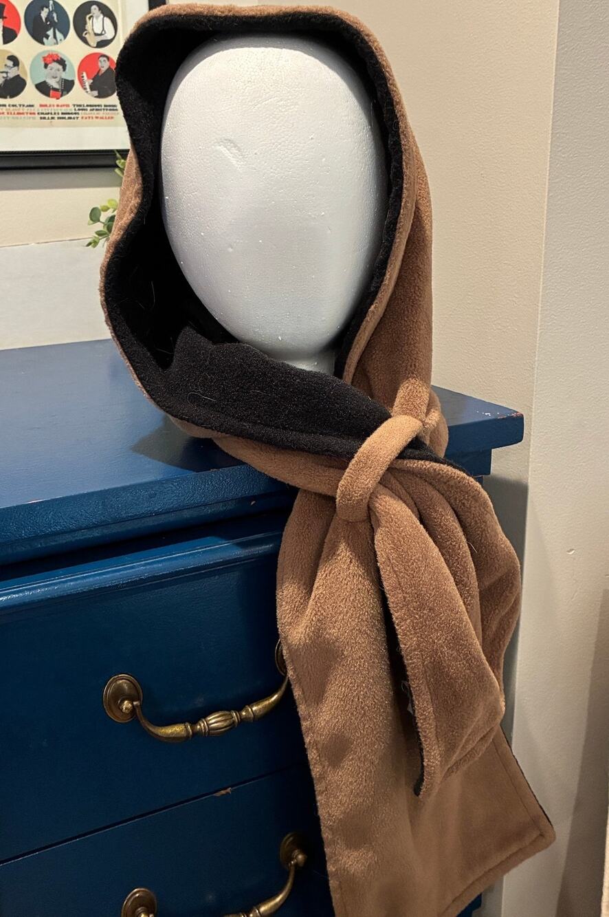 VTG Neckworks Reversible Fleece Hood Hat Scarf Combo OS Tan & Brown Made in USA
